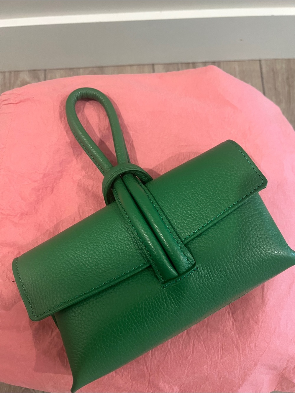 Green Leather Knot Bag with Strap
